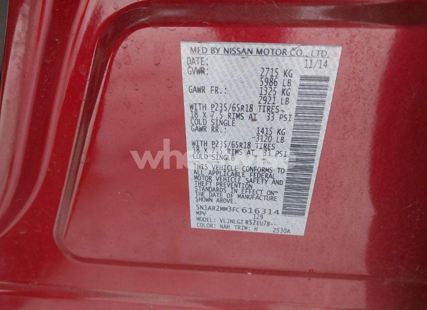 Photo 9 of 2015 Nissan Pathfinder SL (VIN 5N1AR2MM3FC616314)