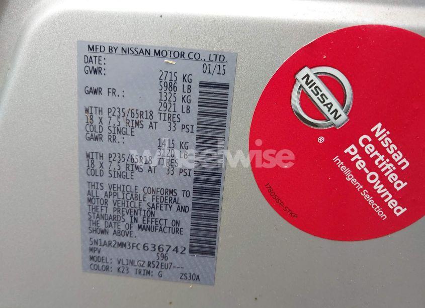 Photo 9 of 2015 Nissan Pathfinder SL (VIN 5N1AR2MM3FC636742)