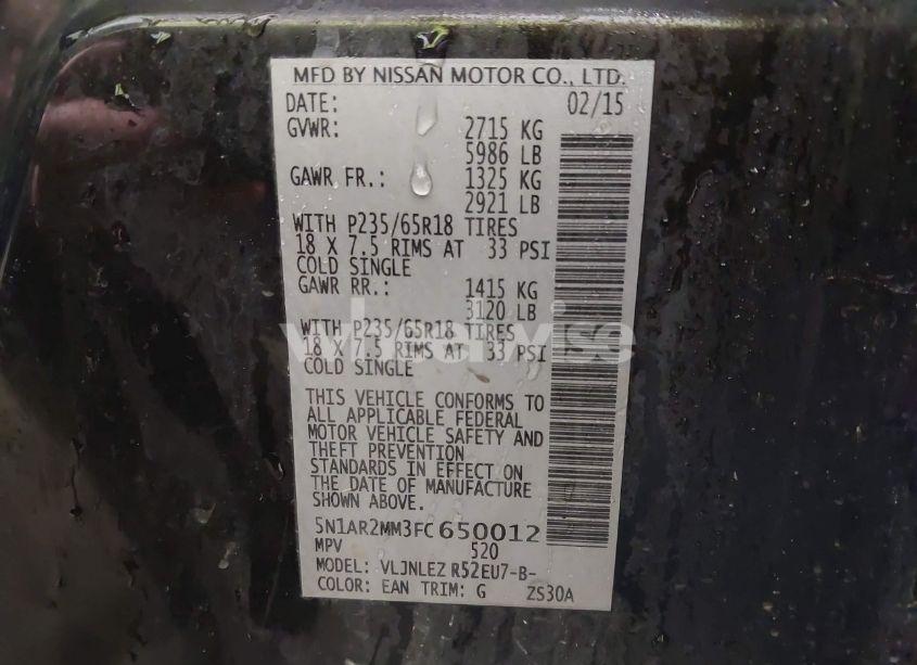 Photo 9 of 2015 Nissan Pathfinder PLATINUM/S/SL/SV (VIN 5N1AR2MM3FC650012)