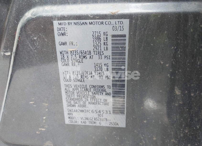 Photo 9 of 2015 Nissan Pathfinder SL (VIN 5N1AR2MM3FC654531)