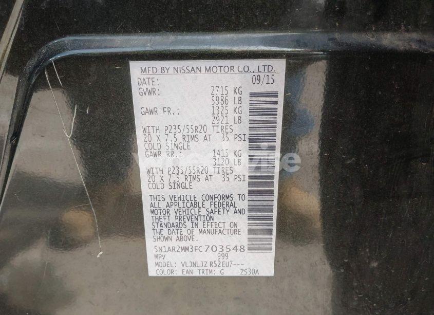 Photo 9 of 2015 Nissan Pathfinder PLATINUM (VIN 5N1AR2MM3FC703548)