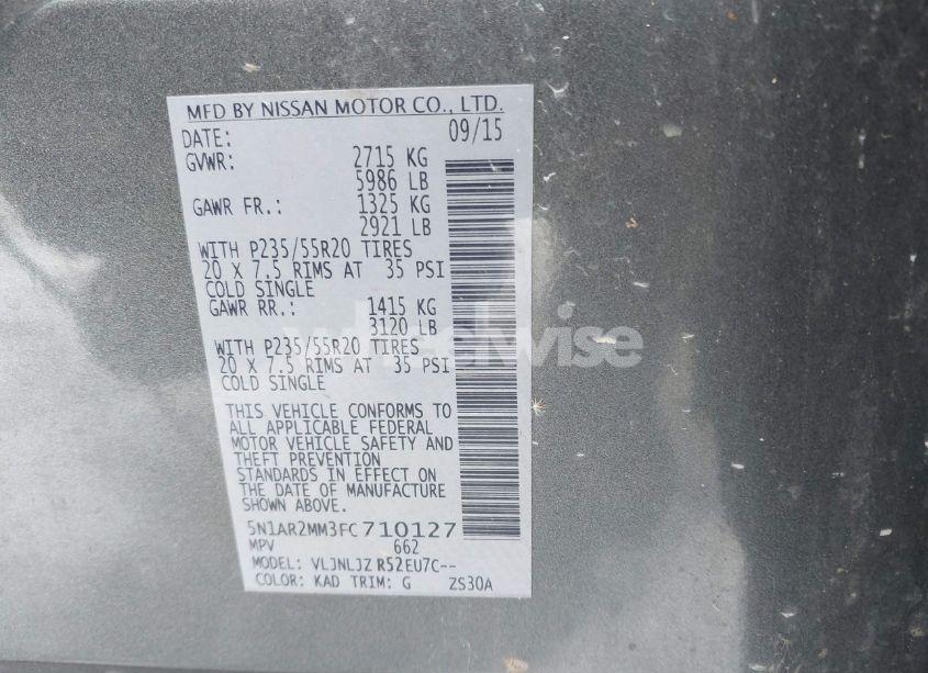 Photo 9 of 2015 Nissan Pathfinder PLATINUM (VIN 5N1AR2MM3FC710127)