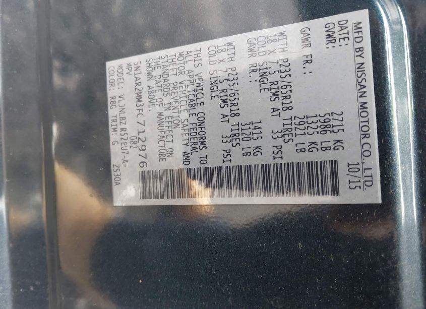 Photo 9 of 2015 Nissan Pathfinder S (VIN 5N1AR2MM3FC712976)