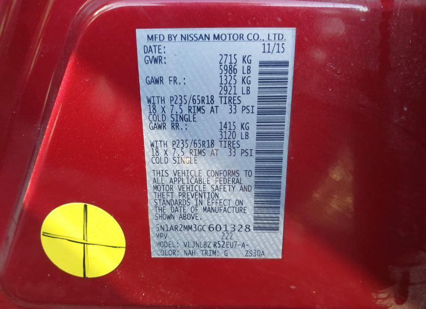 Photo 9 of 2016 Nissan Pathfinder PLATINUM/S/SL/SV (VIN 5N1AR2MM3GC601328)