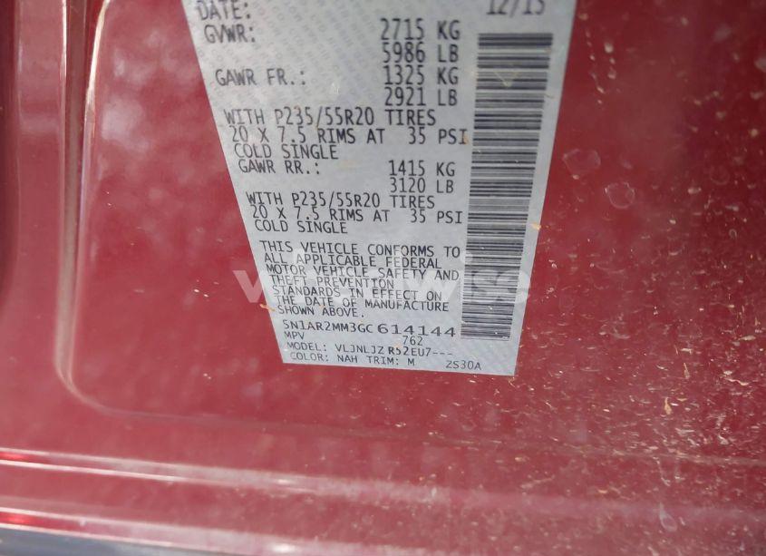 Photo 9 of 2016 Nissan Pathfinder PLATINUM (VIN 5N1AR2MM3GC614144)