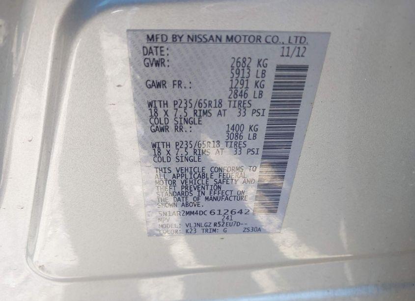 Photo 9 of 2013 Nissan Pathfinder SL (VIN 5N1AR2MM4DC612642)