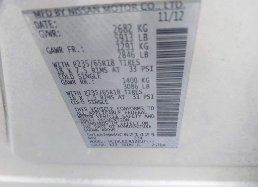 Photo 9 of 2013 Nissan Pathfinder SV (VIN 5N1AR2MM4DC621423)