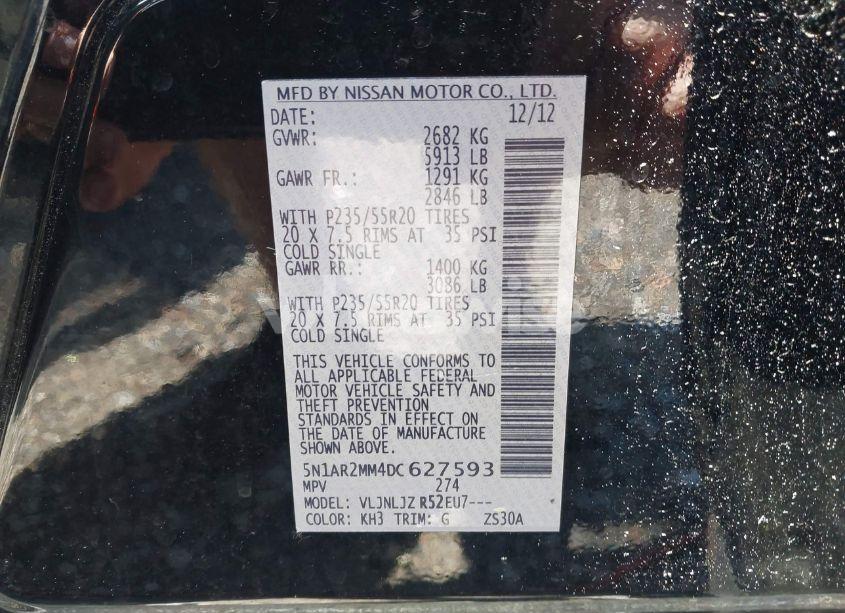 Photo 9 of 2013 Nissan Pathfinder PLATINUM (VIN 5N1AR2MM4DC627593)