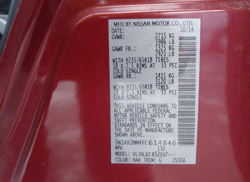 Photo 9 of 2015 Nissan Pathfinder S (VIN 5N1AR2MM4FC614846)