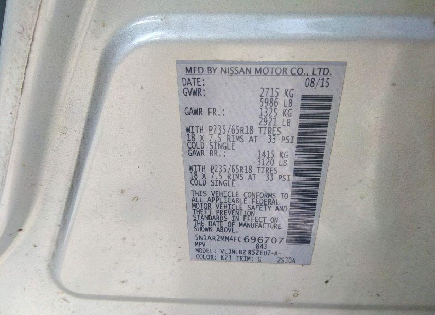 Photo 9 of 2015 Nissan Pathfinder S (VIN 5N1AR2MM4FC696707)