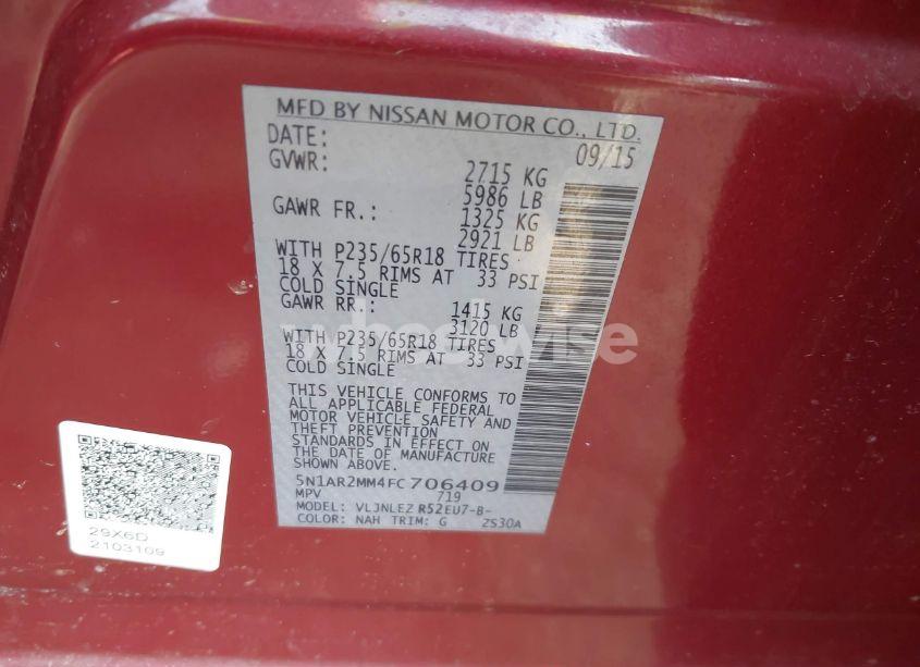 Photo 9 of 2015 Nissan Pathfinder SV (VIN 5N1AR2MM4FC706409)