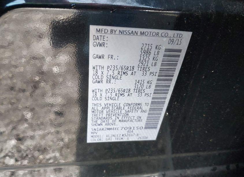 Photo 9 of 2015 Nissan Pathfinder SV (VIN 5N1AR2MM4FC709150)