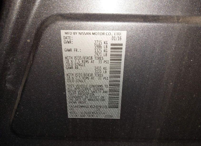 Photo 9 of 2016 Nissan Pathfinder S (VIN 5N1AR2MM4GC620910)