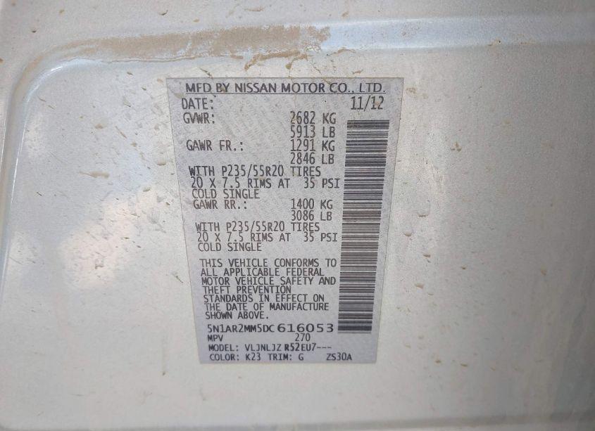 Photo 9 of 2013 Nissan Pathfinder PLATINUM (VIN 5N1AR2MM5DC616053)