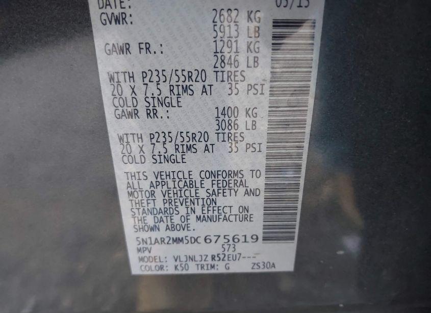 Photo 9 of 2013 Nissan Pathfinder PLATINUM (VIN 5N1AR2MM5DC675619)