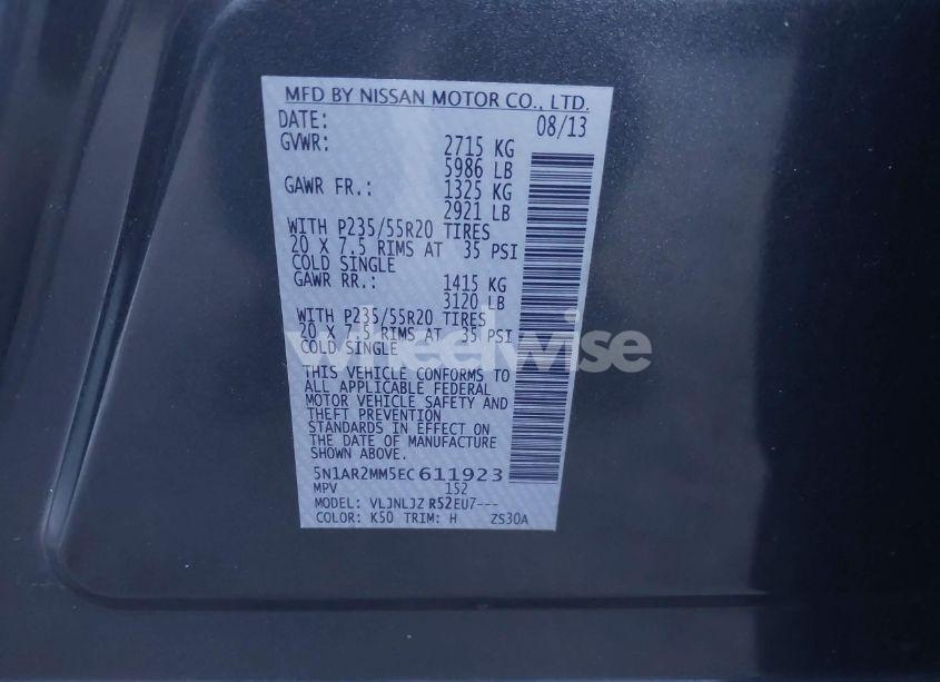 Photo 9 of 2014 Nissan Pathfinder PLATINUM (VIN 5N1AR2MM5EC611923)