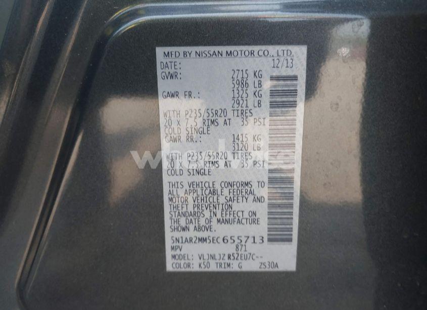 Photo 9 of 2014 Nissan Pathfinder PLATINUM (VIN 5N1AR2MM5EC655713)