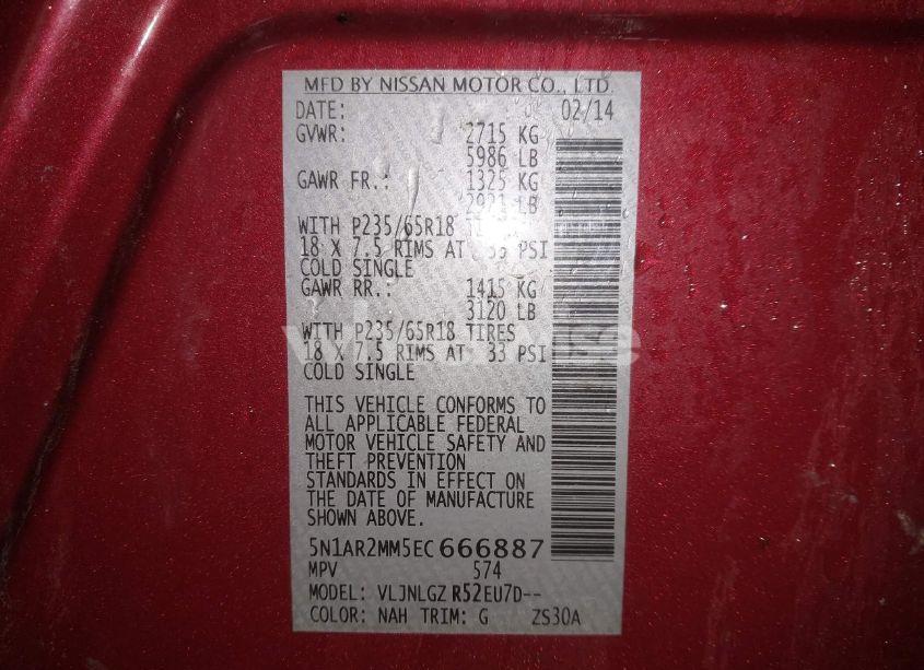 Photo 9 of 2014 Nissan Pathfinder SL (VIN 5N1AR2MM5EC666887)