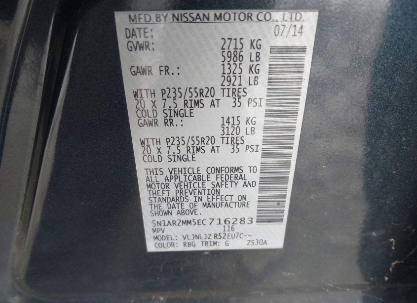 Photo 9 of 2014 Nissan Pathfinder PLATINUM/S/SL/SV (VIN 5N1AR2MM5EC716283)