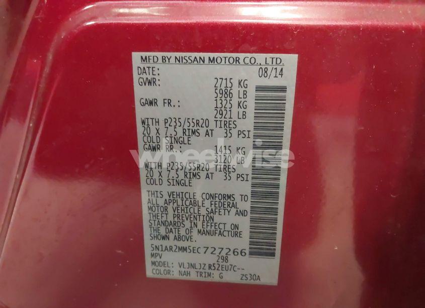 Photo 9 of 2014 Nissan Pathfinder PLATINUM (VIN 5N1AR2MM5EC727266)