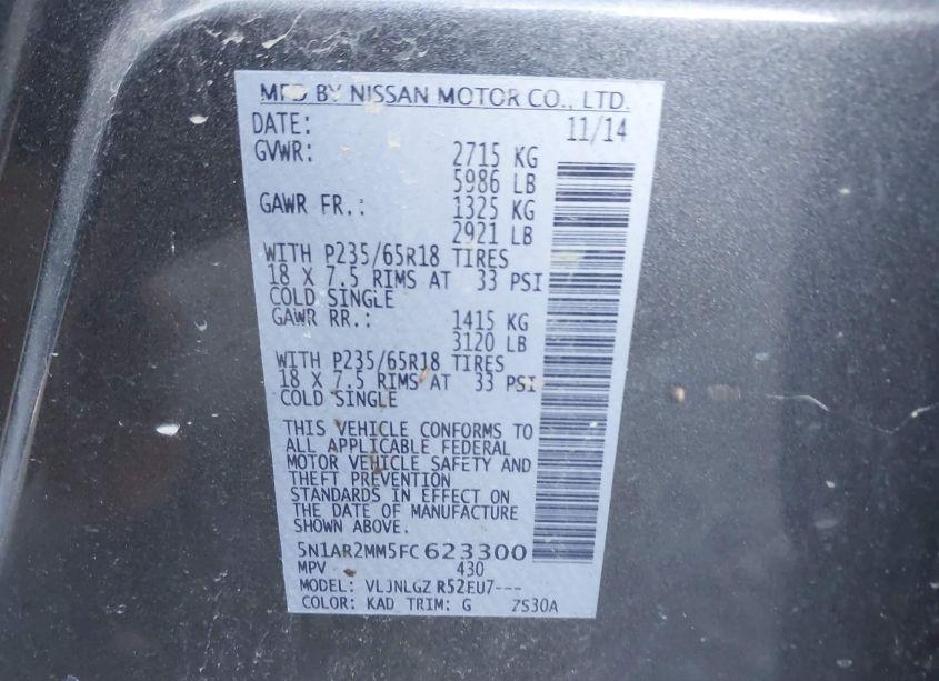 Photo 9 of 2015 Nissan Pathfinder SL (VIN 5N1AR2MM5FC623300)