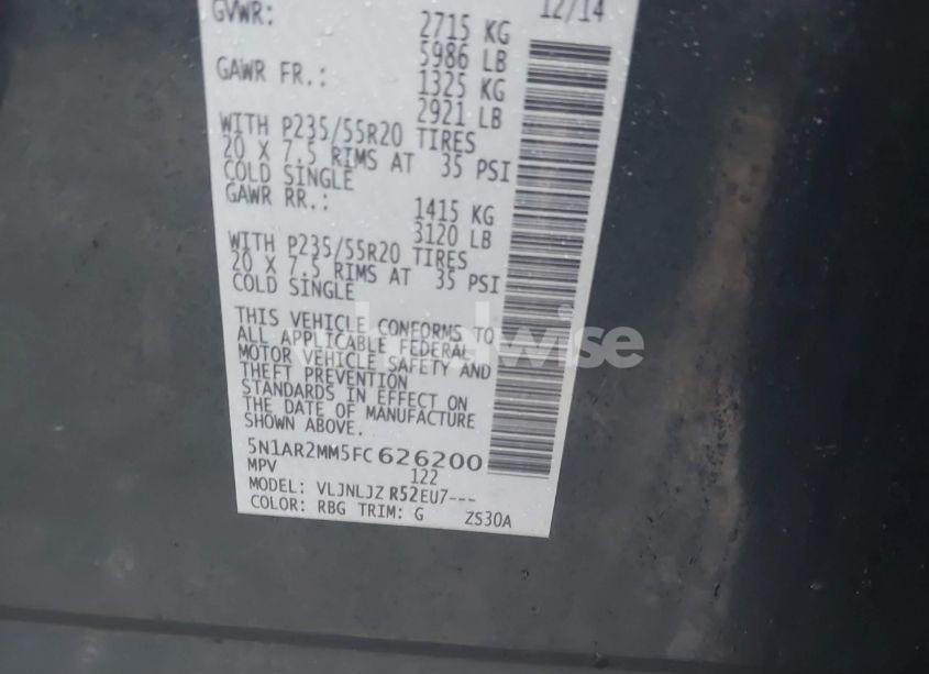 Photo 9 of 2015 Nissan Pathfinder PLATINUM (VIN 5N1AR2MM5FC626200)