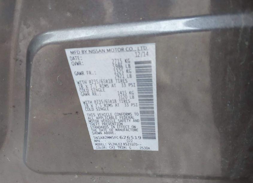 Photo 9 of 2015 Nissan Pathfinder SV (VIN 5N1AR2MM5FC626519)