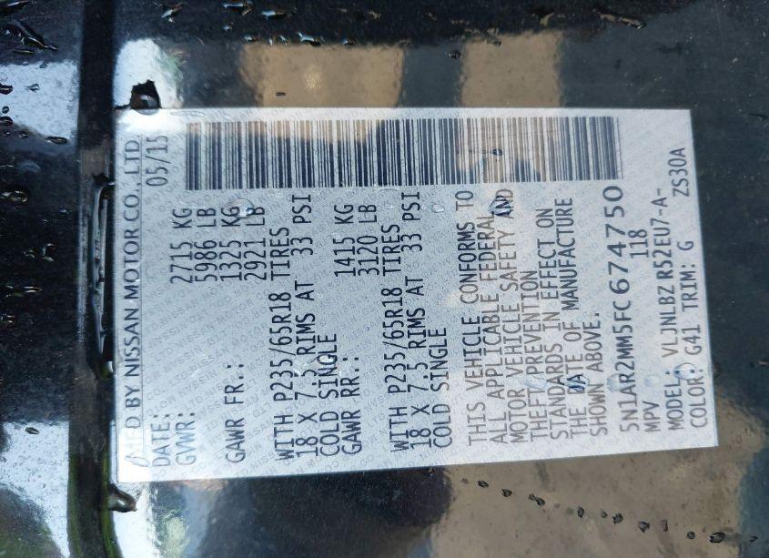 Photo 9 of 2015 Nissan Pathfinder S (VIN 5N1AR2MM5FC674750)