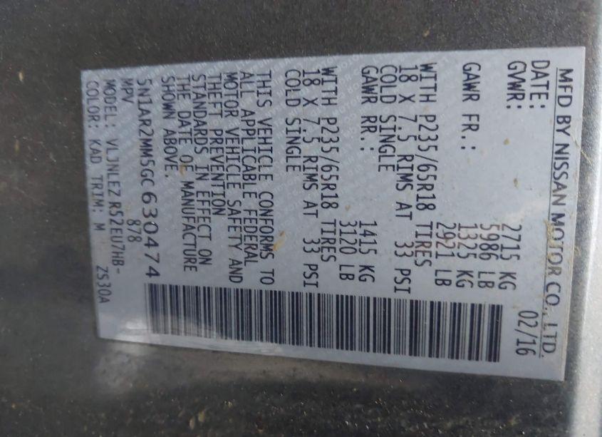 Photo 9 of 2016 Nissan Pathfinder PLATINUM/S/SL/SV (VIN 5N1AR2MM5GC630474)