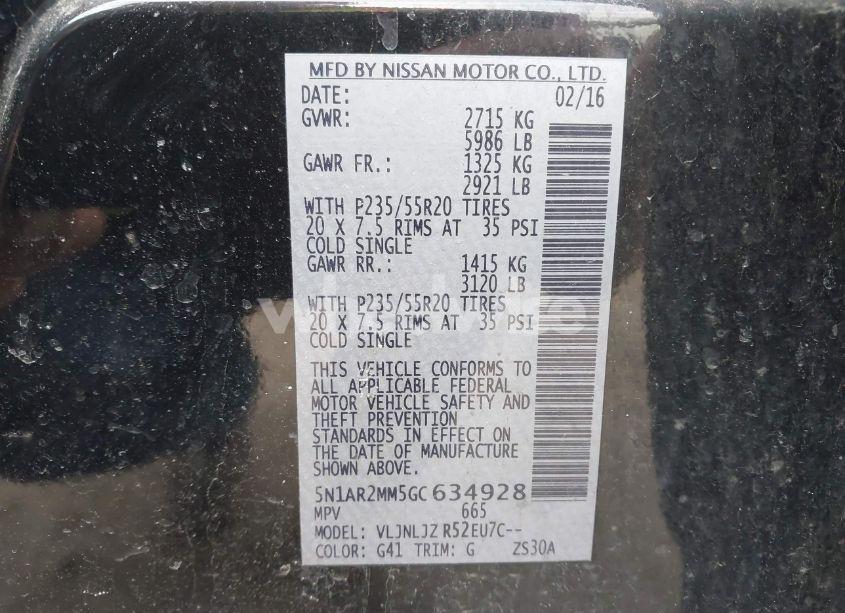 Photo 9 of 2016 Nissan Pathfinder PLATINUM (VIN 5N1AR2MM5GC634928)