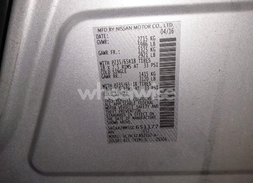 Photo 9 of 2016 Nissan Pathfinder PLATINUM/S/SL/SV (VIN 5N1AR2MM5GC651177)