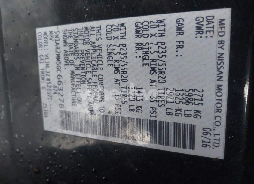 Photo 9 of 2016 Nissan Pathfinder PLATINUM (VIN 5N1AR2MM5GC663278)