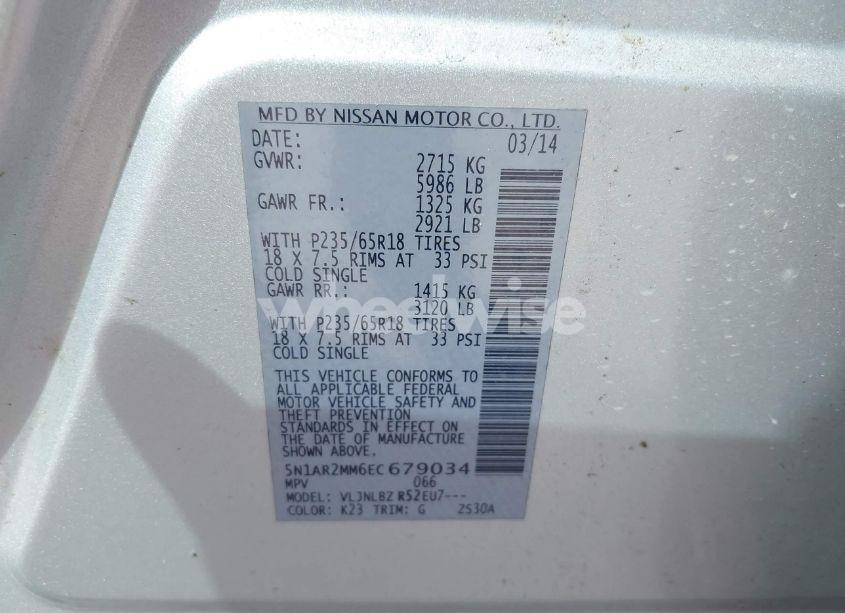 Photo 9 of 2014 Nissan Pathfinder S (VIN 5N1AR2MM6EC679034)