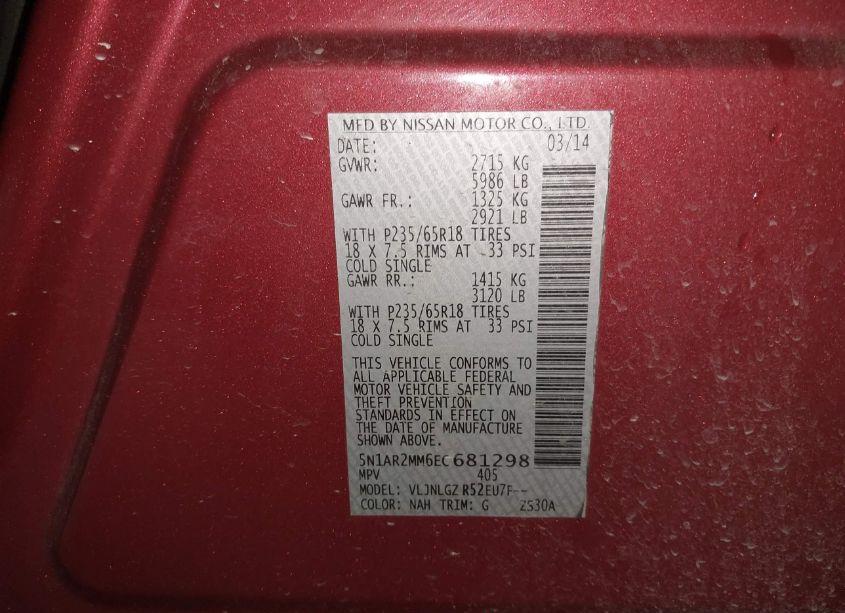 Photo 9 of 2014 Nissan Pathfinder SL (VIN 5N1AR2MM6EC681298)