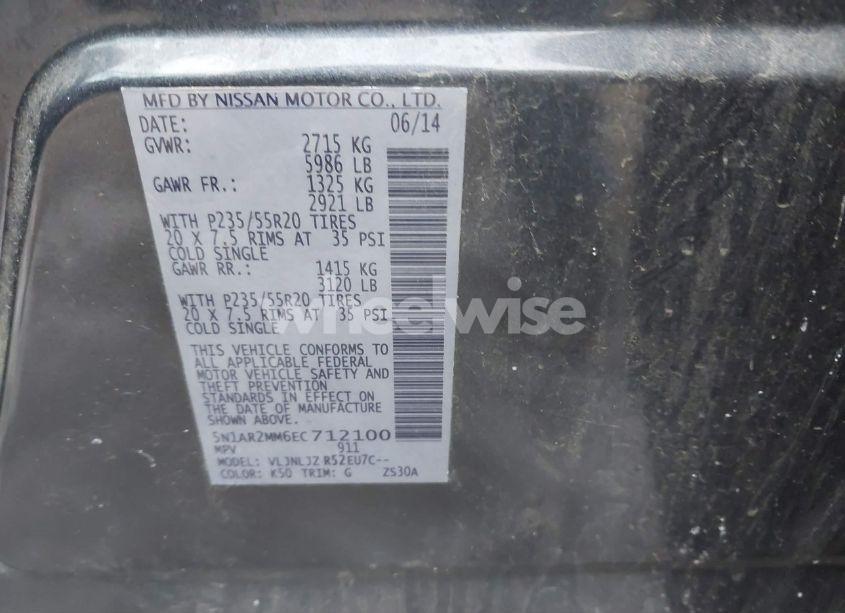 Photo 9 of 2014 Nissan Pathfinder PLATINUM (VIN 5N1AR2MM6EC712100)