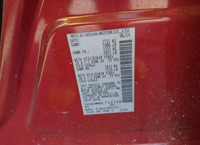 Photo 9 of 2014 Nissan Pathfinder SL (VIN 5N1AR2MM6EC712758)