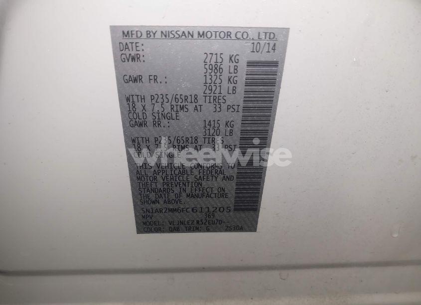 Photo 9 of 2015 Nissan Pathfinder SV (VIN 5N1AR2MM6FC611205)