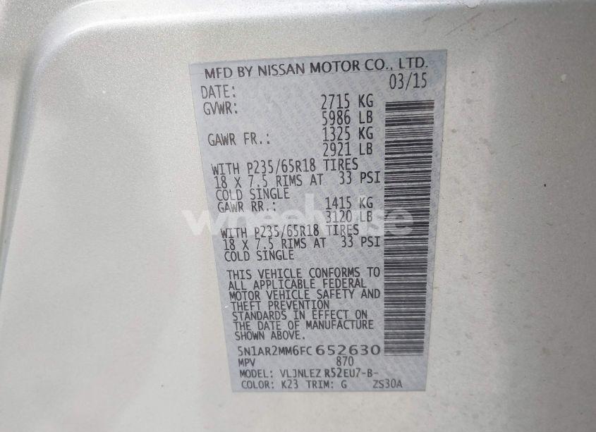 Photo 9 of 2015 Nissan Pathfinder SV (VIN 5N1AR2MM6FC652630)