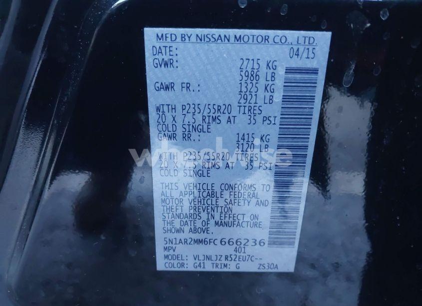 Photo 9 of 2015 Nissan Pathfinder PLATINUM (VIN 5N1AR2MM6FC666236)