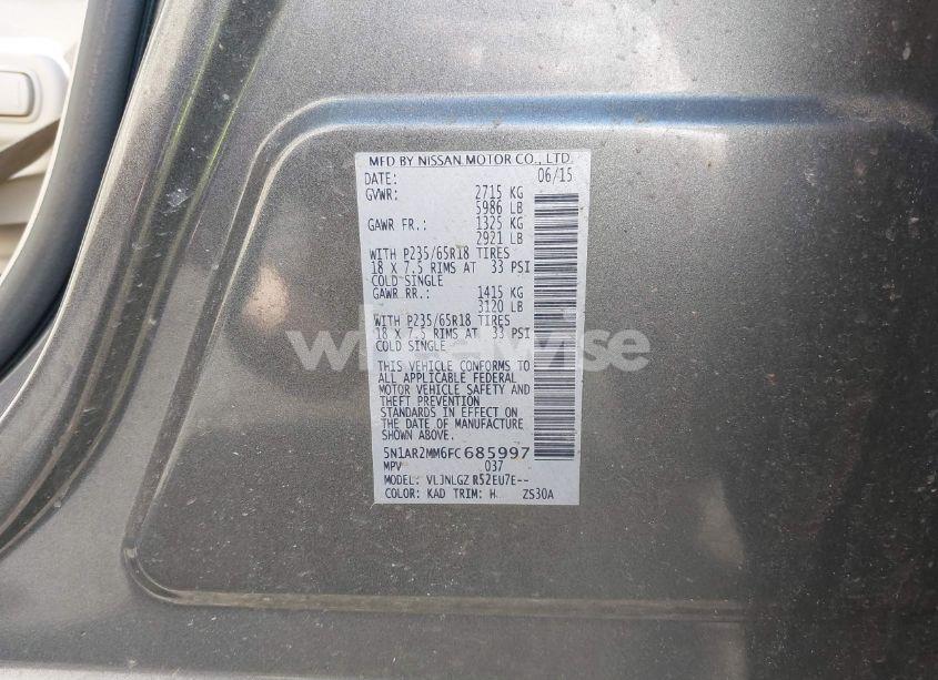 Photo 9 of 2015 Nissan Pathfinder SL (VIN 5N1AR2MM6FC685997)