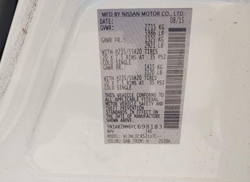 Photo 9 of 2015 Nissan Pathfinder PLATINUM (VIN 5N1AR2MM6FC698183)