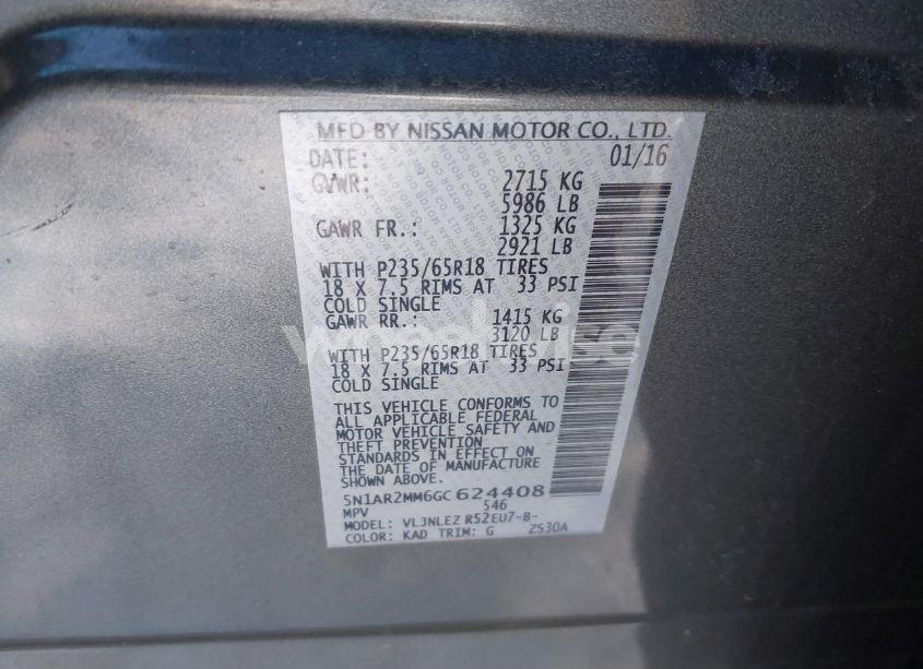 Photo 9 of 2016 Nissan Pathfinder SV (VIN 5N1AR2MM6GC624408)