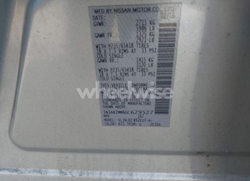 Photo 9 of 2016 Nissan Pathfinder PLATINUM/S/SL/SV (VIN 5N1AR2MM6GC629527)