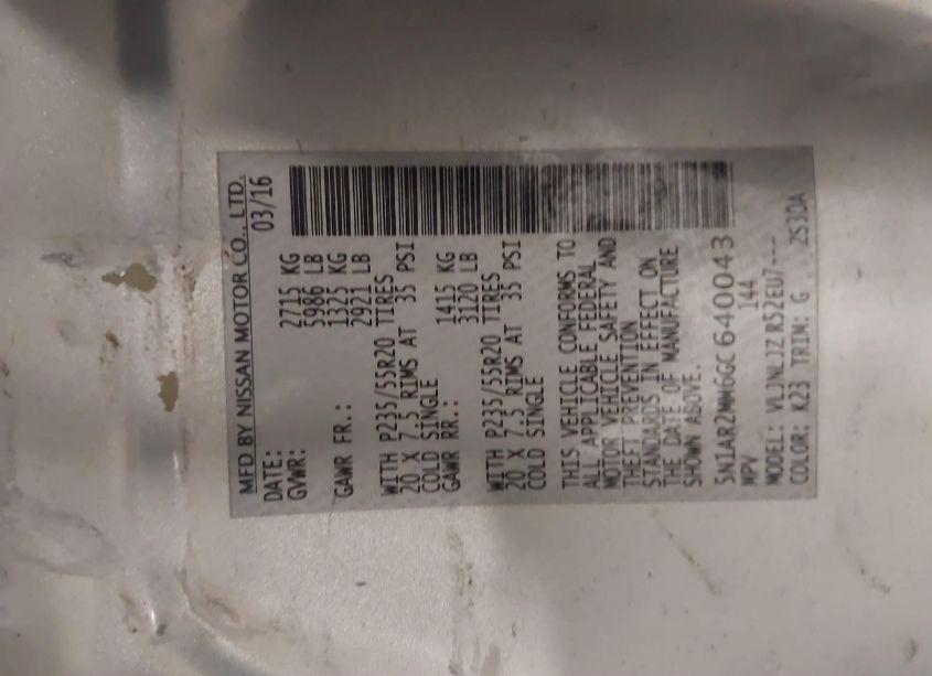 Photo 9 of 2016 Nissan Pathfinder PLATINUM (VIN 5N1AR2MM6GC640043)