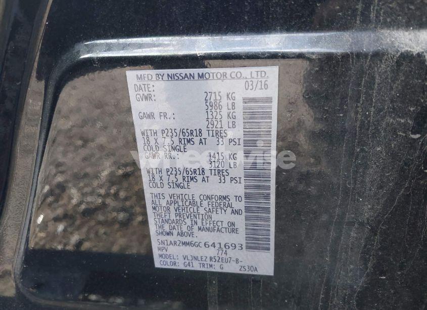 Photo 9 of 2016 Nissan Pathfinder PLATINUM/S/SL/SV (VIN 5N1AR2MM6GC641693)