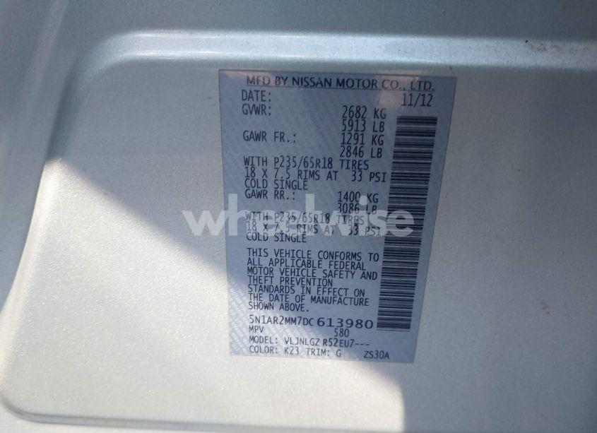 Photo 9 of 2013 Nissan Pathfinder S/SV/SL/PLATINUM (VIN 5N1AR2MM7DC613980)