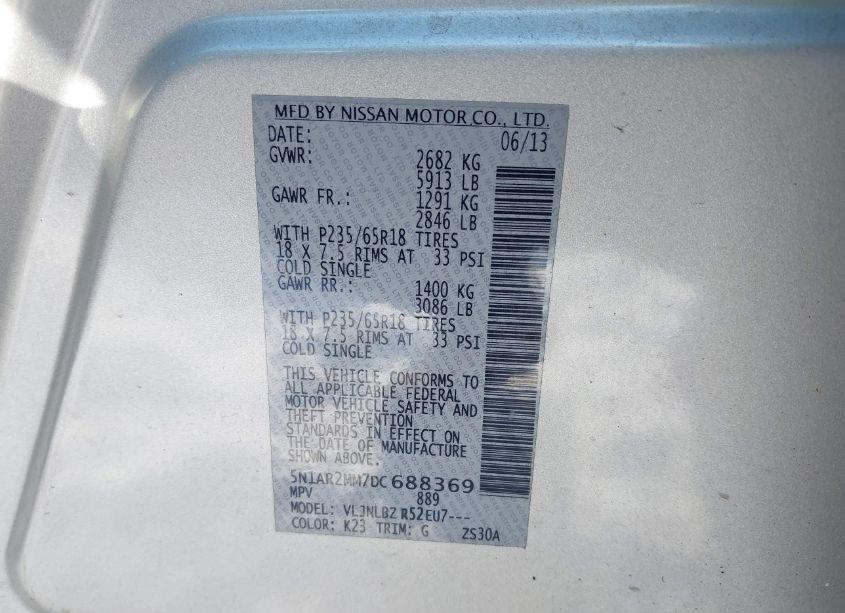 Photo 9 of 2013 Nissan Pathfinder S (VIN 5N1AR2MM7DC688369)