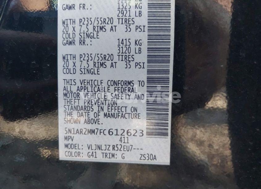 Photo 9 of 2015 Nissan Pathfinder PLATINUM (VIN 5N1AR2MM7FC612623)