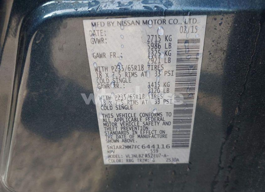 Photo 9 of 2015 Nissan Pathfinder S (VIN 5N1AR2MM7FC644116)