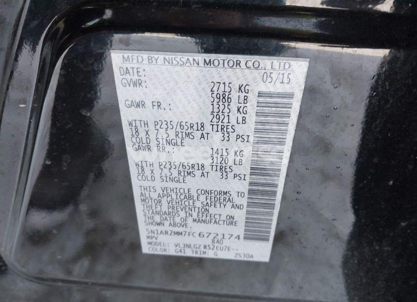 Photo 9 of 2015 Nissan Pathfinder SL (VIN 5N1AR2MM7FC672174)